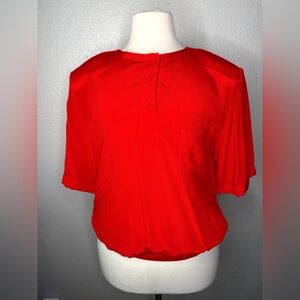Vintage Red Blouse by Erena Irene Koenig Medium Button Front 80s Short Sleeve